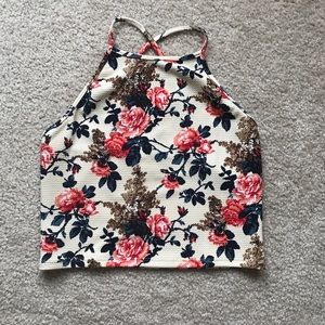 Knitted halter crop top w/ a crisscross back